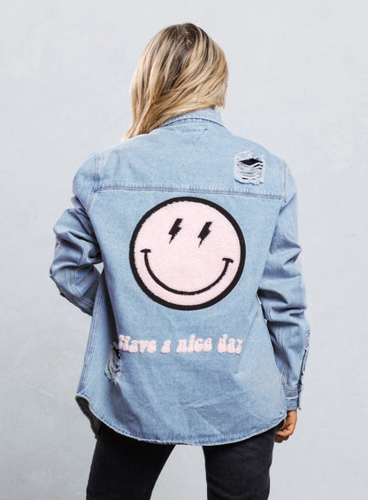 "Good Day" Distressed Denim Jacket (UNISEX)