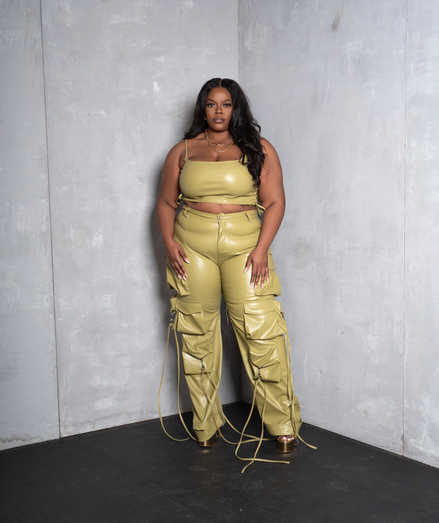 Olive You Faux Leather Cargo Pants (UNISEX)