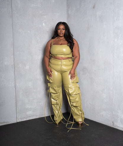 Olive You Faux Leather Cargo Pants (UNISEX)